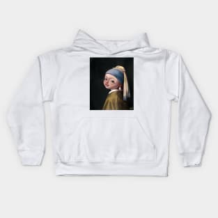 Cute Version of Girl with a Pearl Earring Masterpiece Art History Gift Kids Hoodie